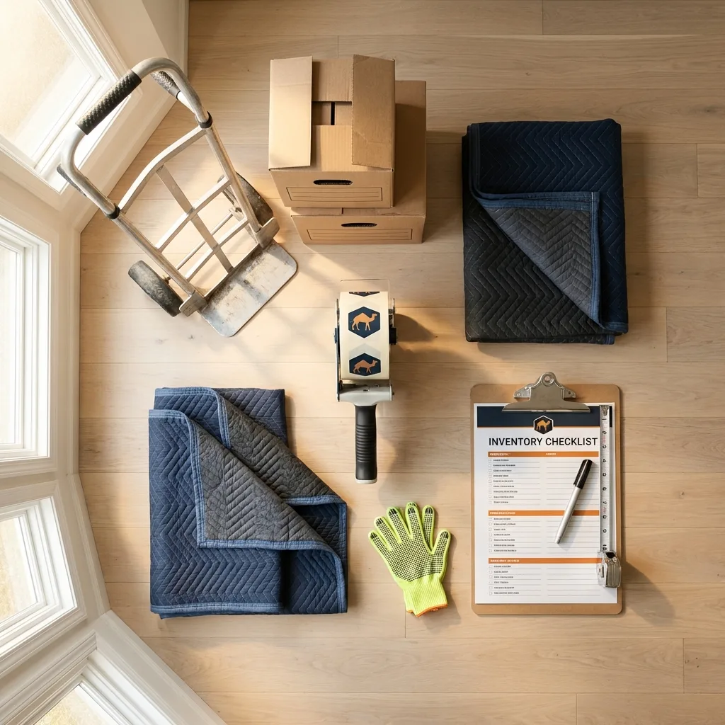Professional moving supplies and packing materials layout for Ford City residential relocations